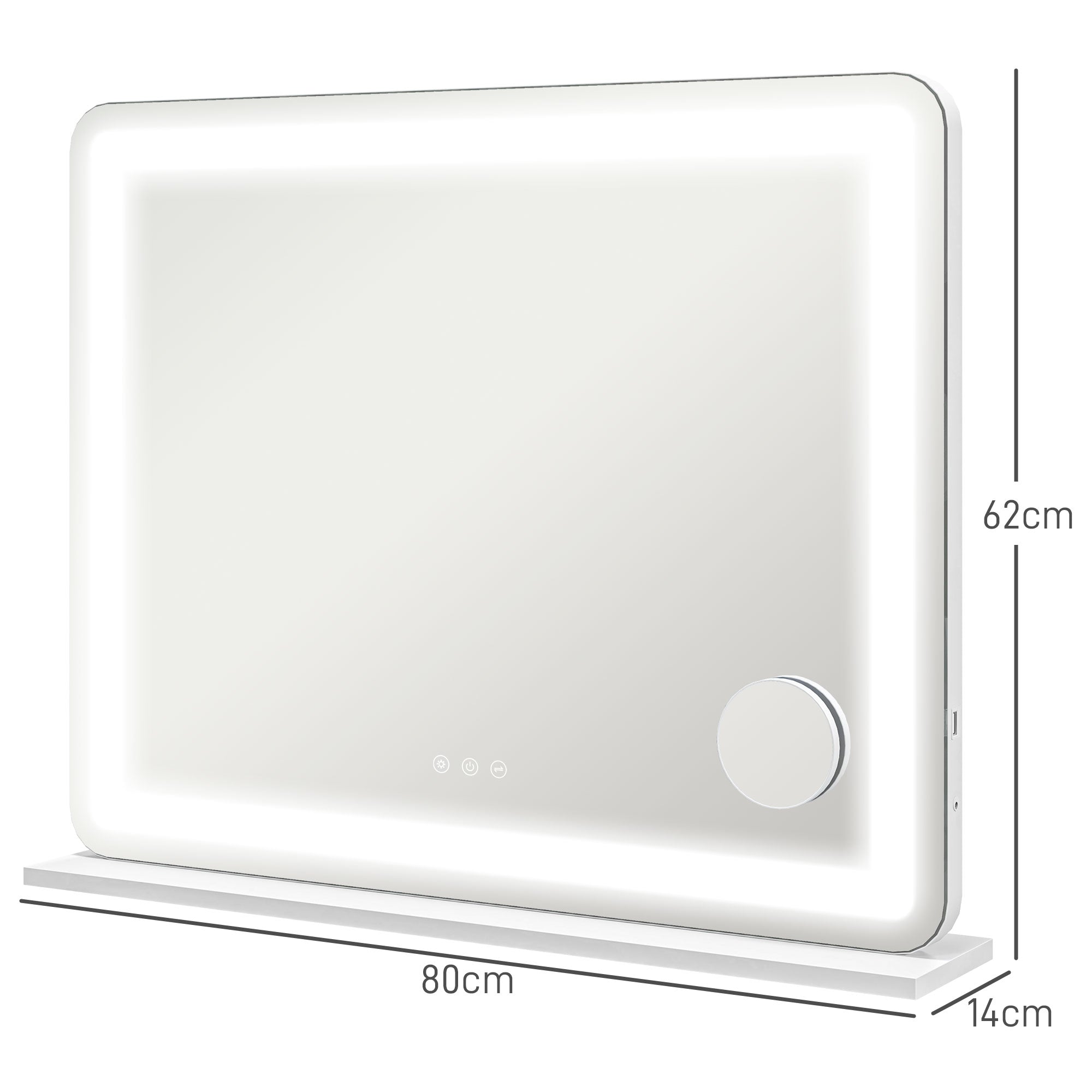 Specchio Trucco 80x62x14 cm con LED Regolabili Touch e Ingranditore 10x