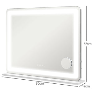 Specchio Trucco 80x62x14 cm con LED Regolabili Touch e Ingranditore 10x