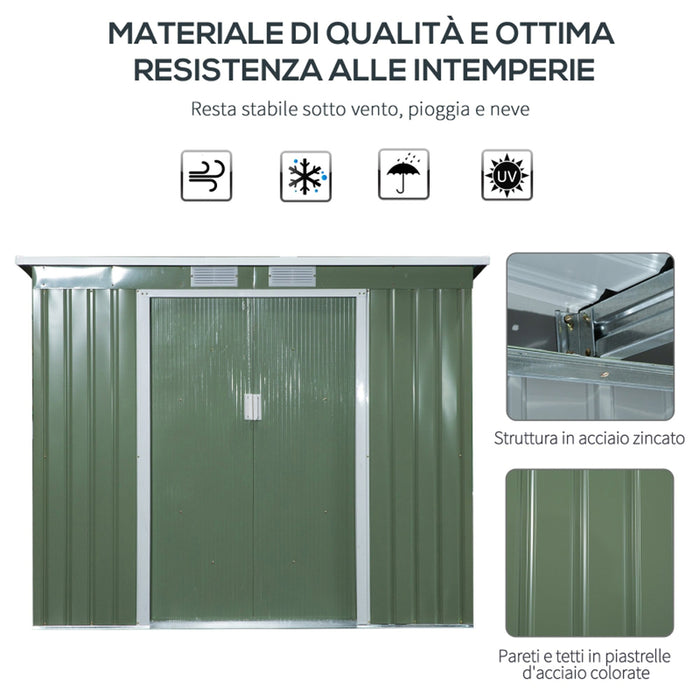 CASA CASETTA BOX PORTA ATTREZZI GIARDINO PORTE SCORREVOLI ACCIAIO 213×173×130cm