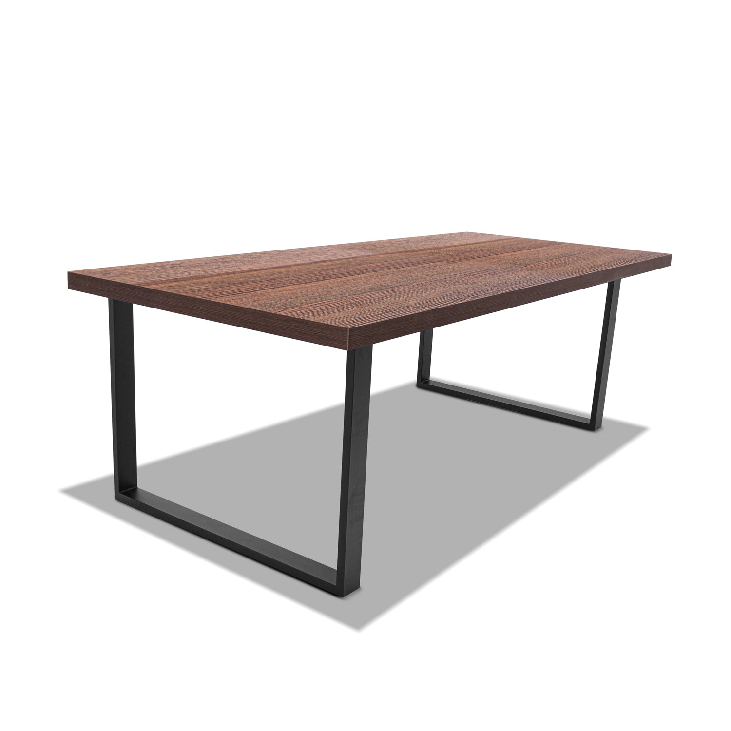 Tavolo da pranzo 220x100cm in legno e metallo con piedi squadrati e ripiano in colore legno teak