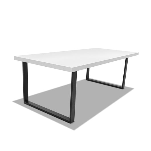 Tavolo da pranzo 220x100cm in legno e metallo con piedi squadrati e ripiano in colore legno bianco