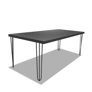 Tavolo da pranzo 220x100cm in legno e metallo con piedi triangolari e ripiano in colore nero