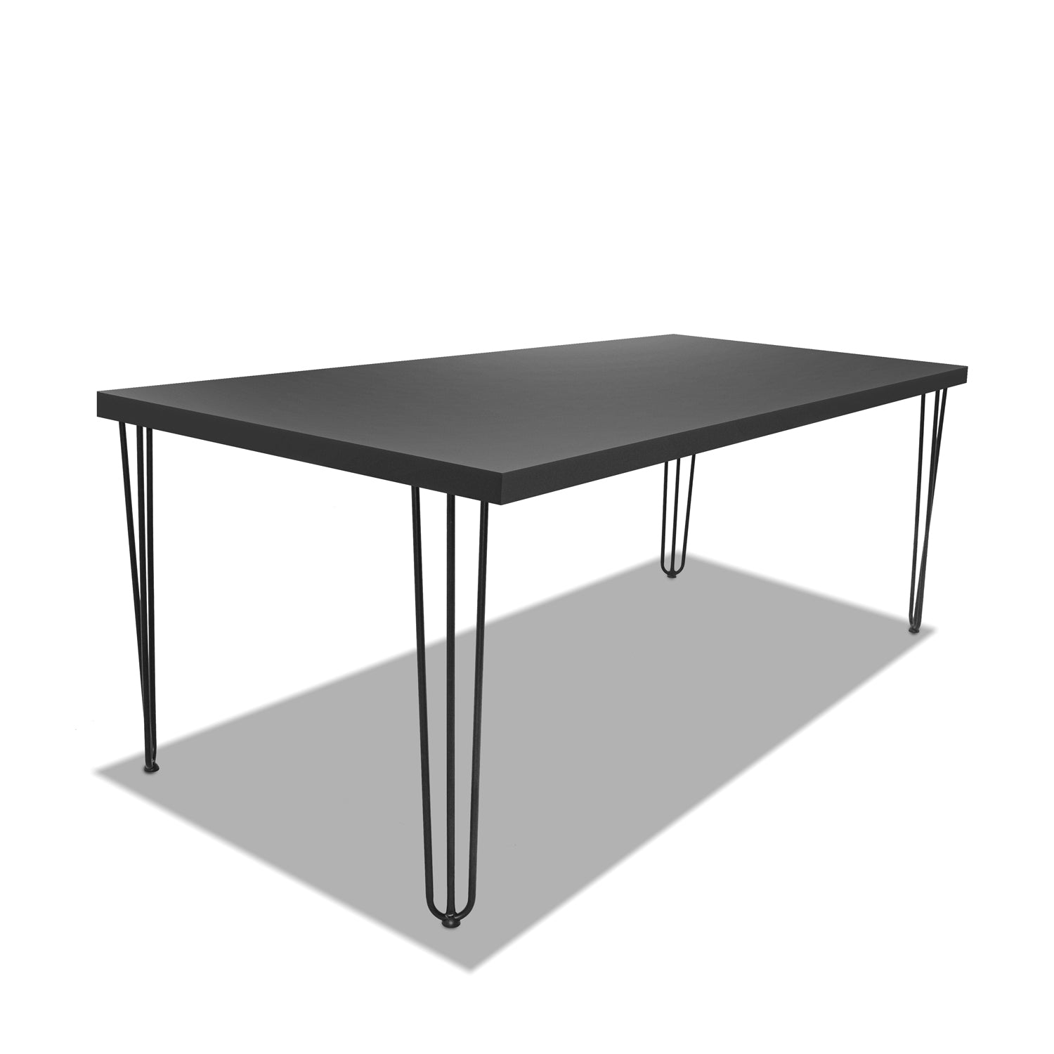 Tavolo da pranzo 160x90cm in legno e metallo con piedi triangolari e ripiano in colore nero