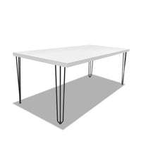 Tavolo da pranzo 220x100cm in legno e metallo con piedi triangolari e ripiano in colore bianco