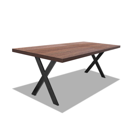 Tavolo da pranzo 220x100cm in legno e metallo con piedi ad "X" e ripiano in colore legno teak