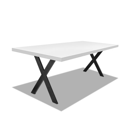 Tavolo da pranzo 220x100cm in legno e metallo con piedi ad "X" e ripiano in colore legno bianco