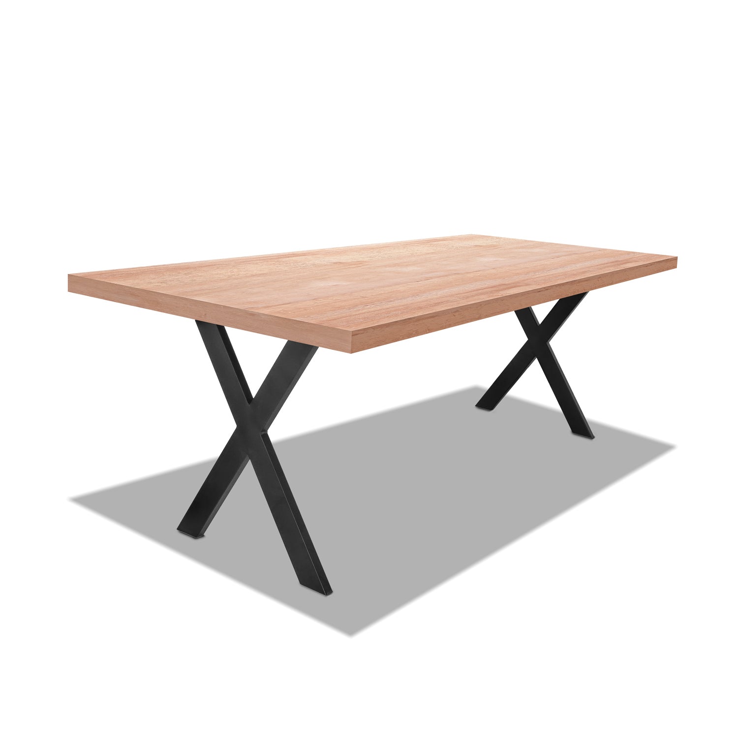 Tavolo da pranzo 160x90cm in legno e metallo con piedi ad "X" e ripiano in colore legno neutro