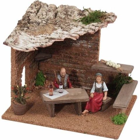 Cantina che contadini che pranzano per presepe