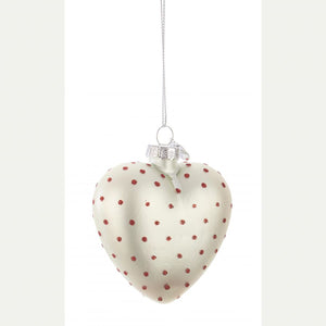 Pendaglio vetro style cuore bianco pois rossi