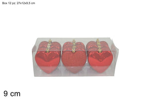 Palline a forma di cuore rosse 9 cm