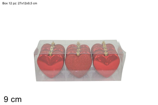 Palline a forma di cuore rosse 9 cm