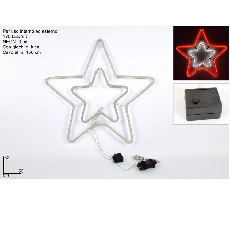 Doppia stella neon 56x52cm rosso/ bianco con giochi