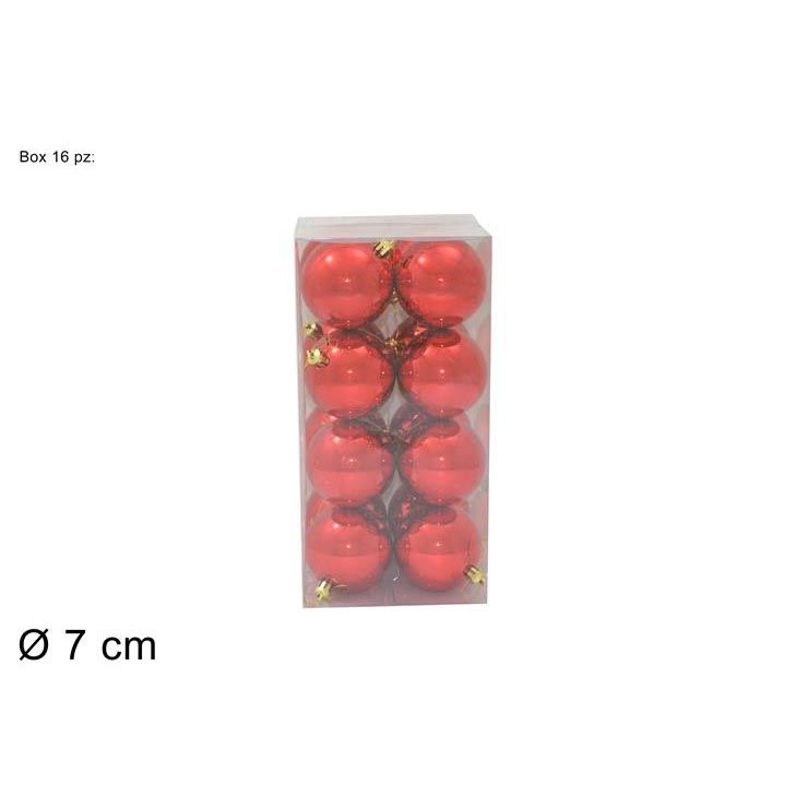 Box 16 palline di natale diametro 7 cm lucide rosso