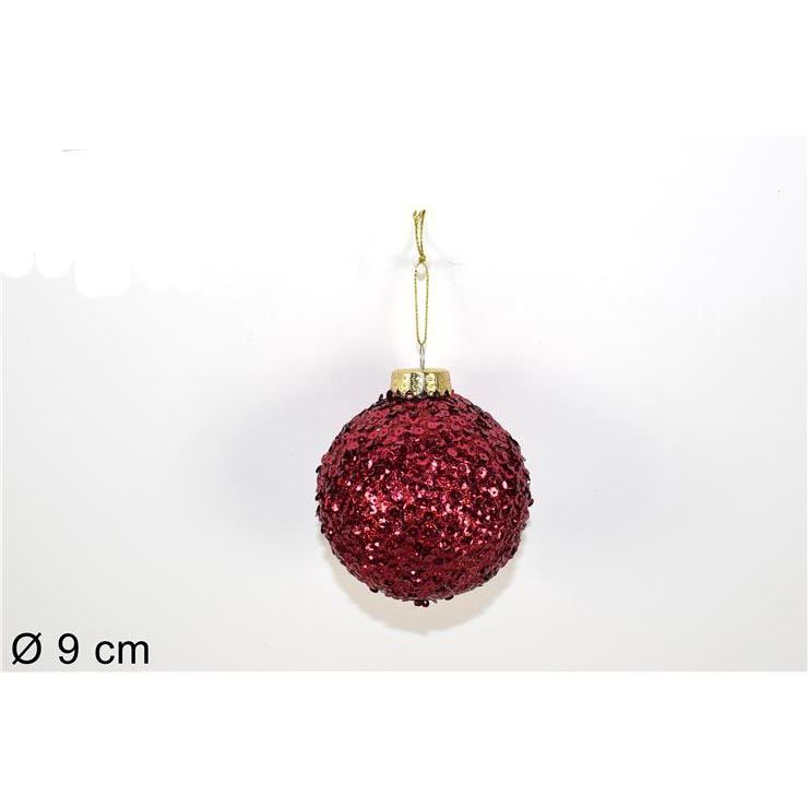 Pallina di natale 9cm c/paillettes  bordeaux