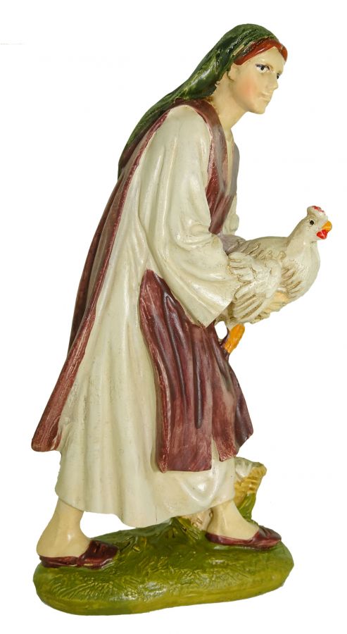 Pastorella con gallina per presepe da 10 cm