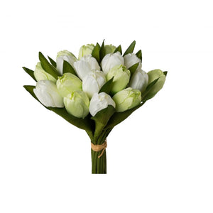 Mazzo di tulipani 28 cm colore bianco e verde