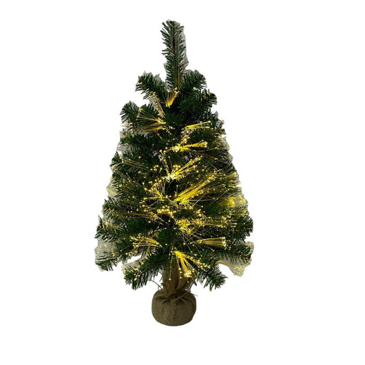 Albero alto 60 cm a fibre ottiche bianco caldo con base juta