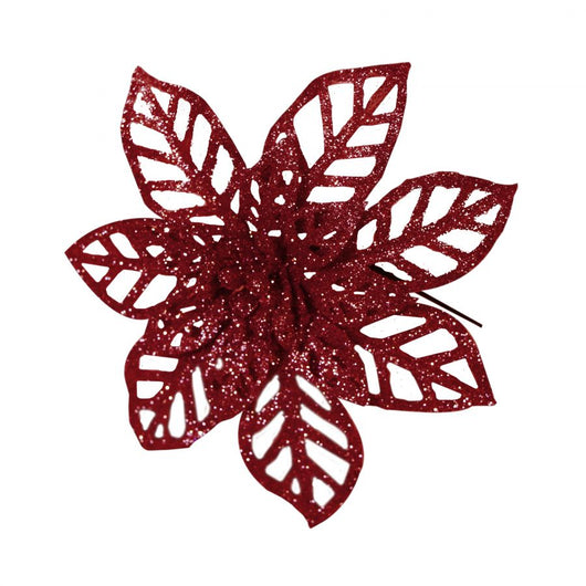 Pick glitter stella di natale rossa alta 16 cm