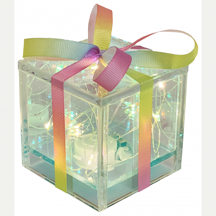 Pacco regalo vetro crystal design 7 cm con gocce di led a batteria in vetro
