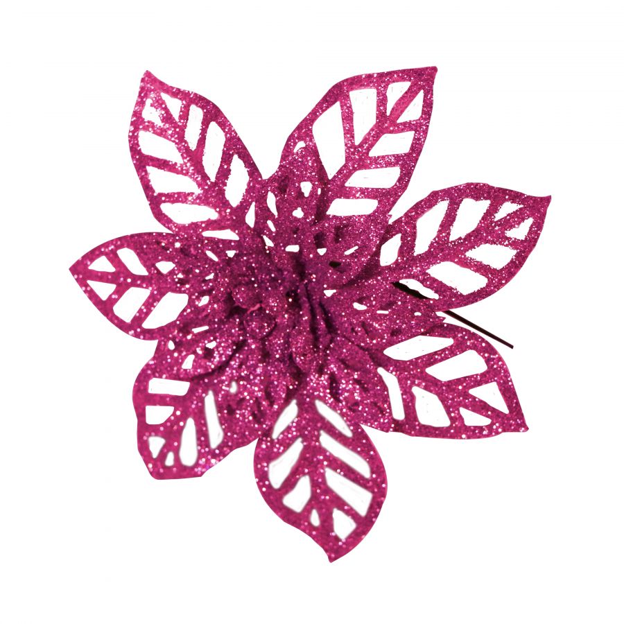 Pick glitter stella di natale magenta 16cm