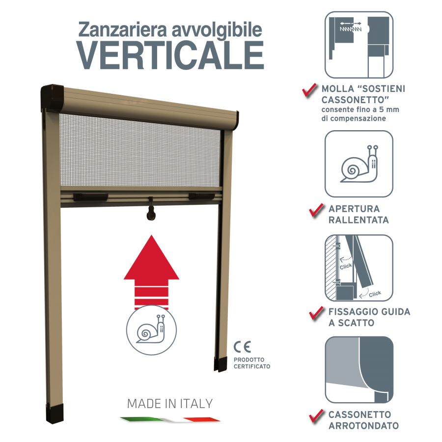 Zanzariera bronzo 80x170 apertura verticale  con catenella doppia