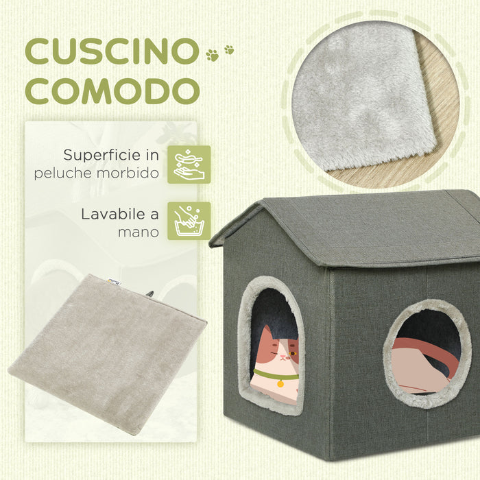 Casetta per Gatti 39x43,5x40,5 cm  2 Entrate con Cuscini Verde