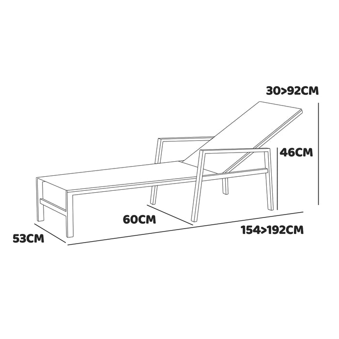 Tigri - Set di 2 lettini da giardino in alluminio e textilene. Lettini prendisole di design con braccioli e schienale regolabile in 5 posizioni grigio chiaro