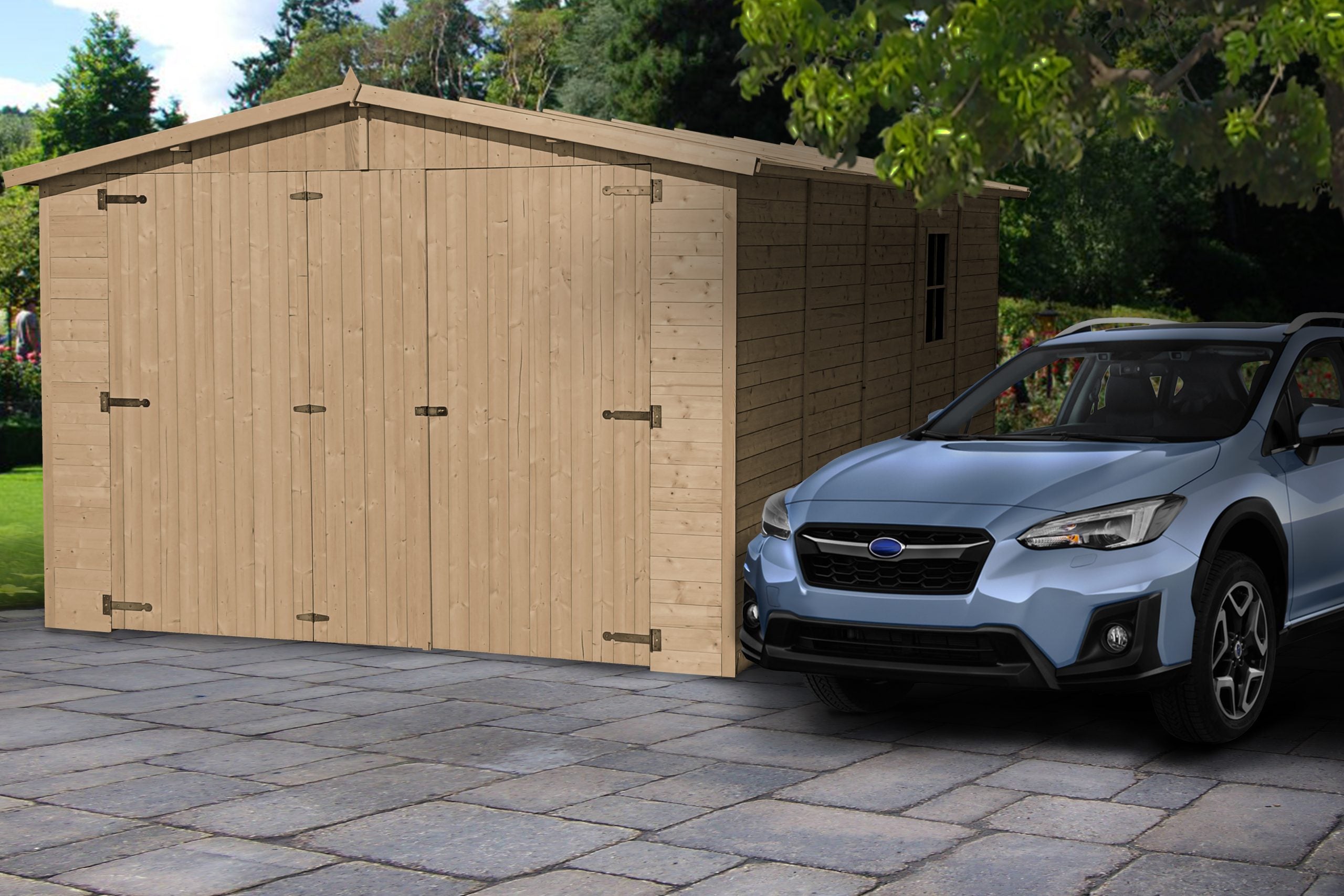 Garage in legno naturale A222x516x324 cm/15 m² - TIMBELA M101