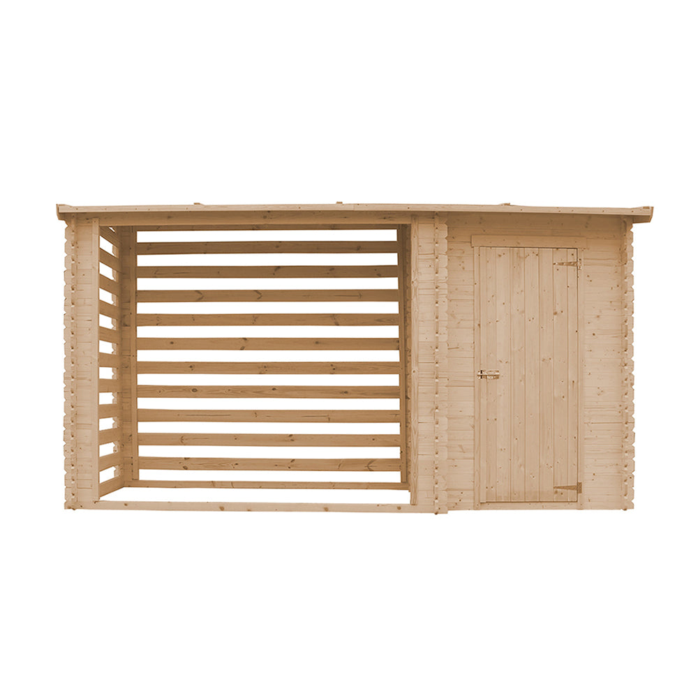 Casetta da Giardino in Legno - A199x344x130 cm - 2,54 m2+1,1 m2 - TIMBELA M205