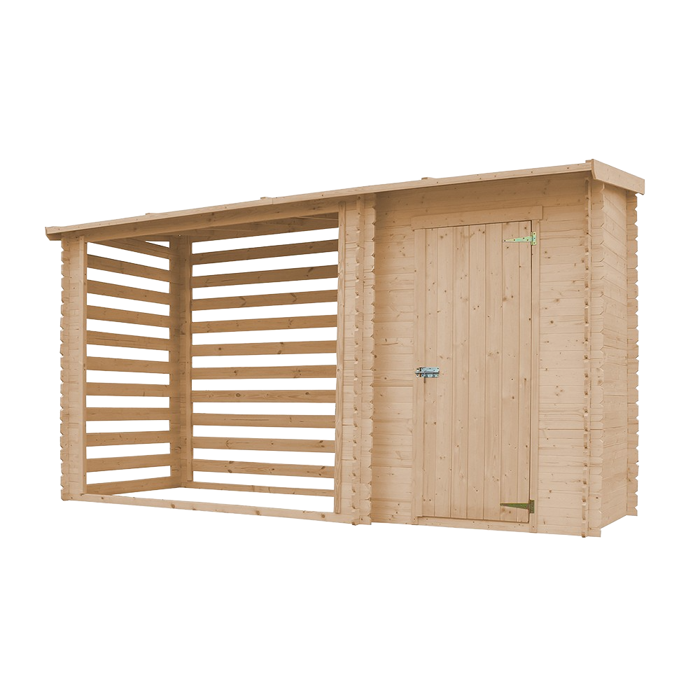 Casetta da Giardino in Legno - A199x344x130 cm - 2,54 m2+1,1 m2 - TIMBELA M205