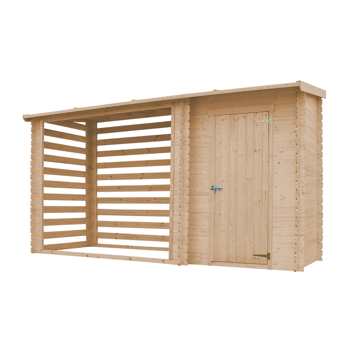 Casetta da Giardino in Legno - A199x344x130 cm - 2,54 m2+1,1 m2 - TIMBELA M205