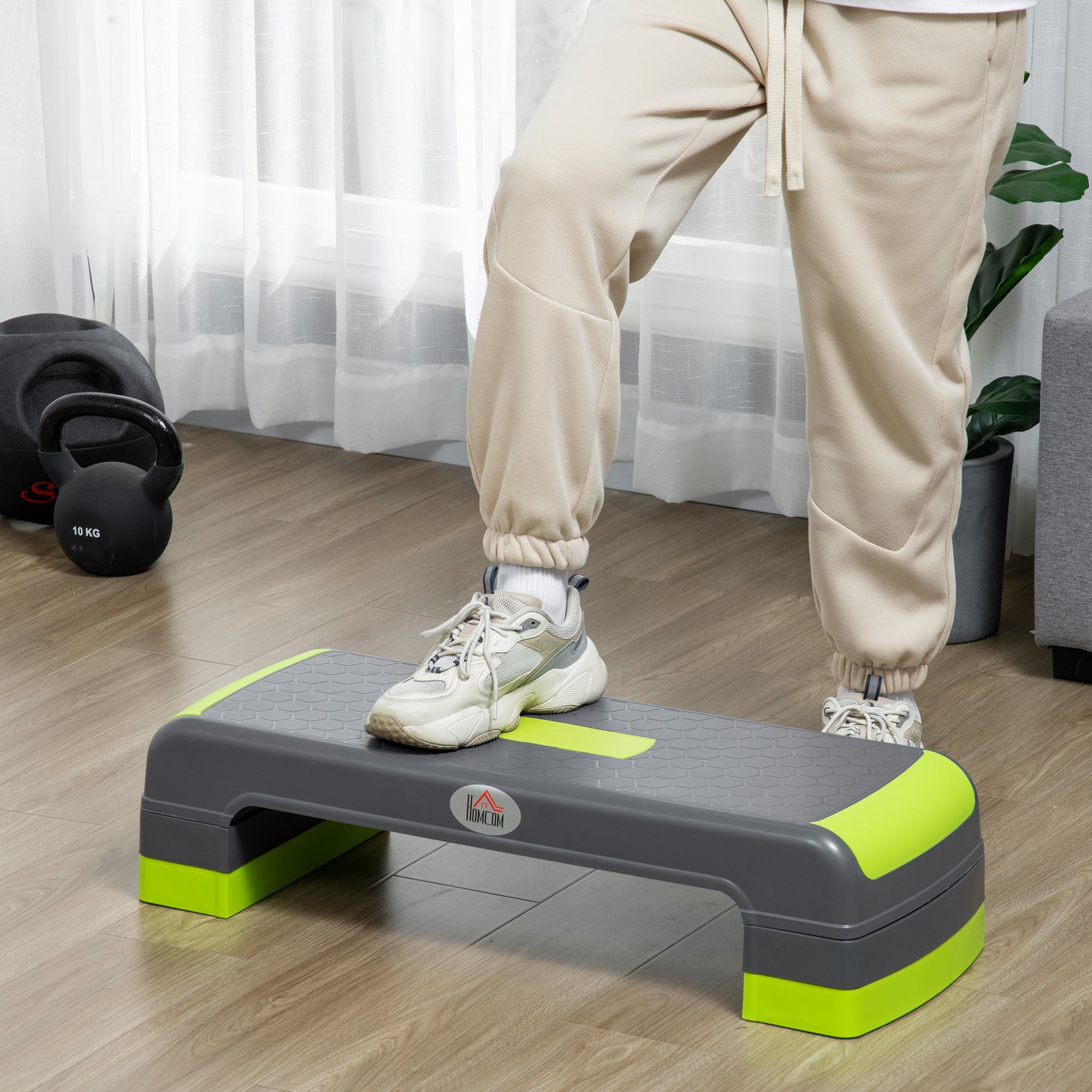 Step Fitness per Aerobica 78x28xh10-15-20 cm Altezza Regolabile in Plastica Verde e Grigio