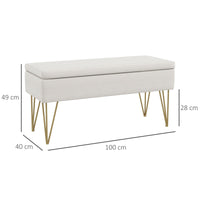 Panca Fondo Letto con Contenitore in Tessuto e Gambe in Acciaio 100x40x49cm Crema