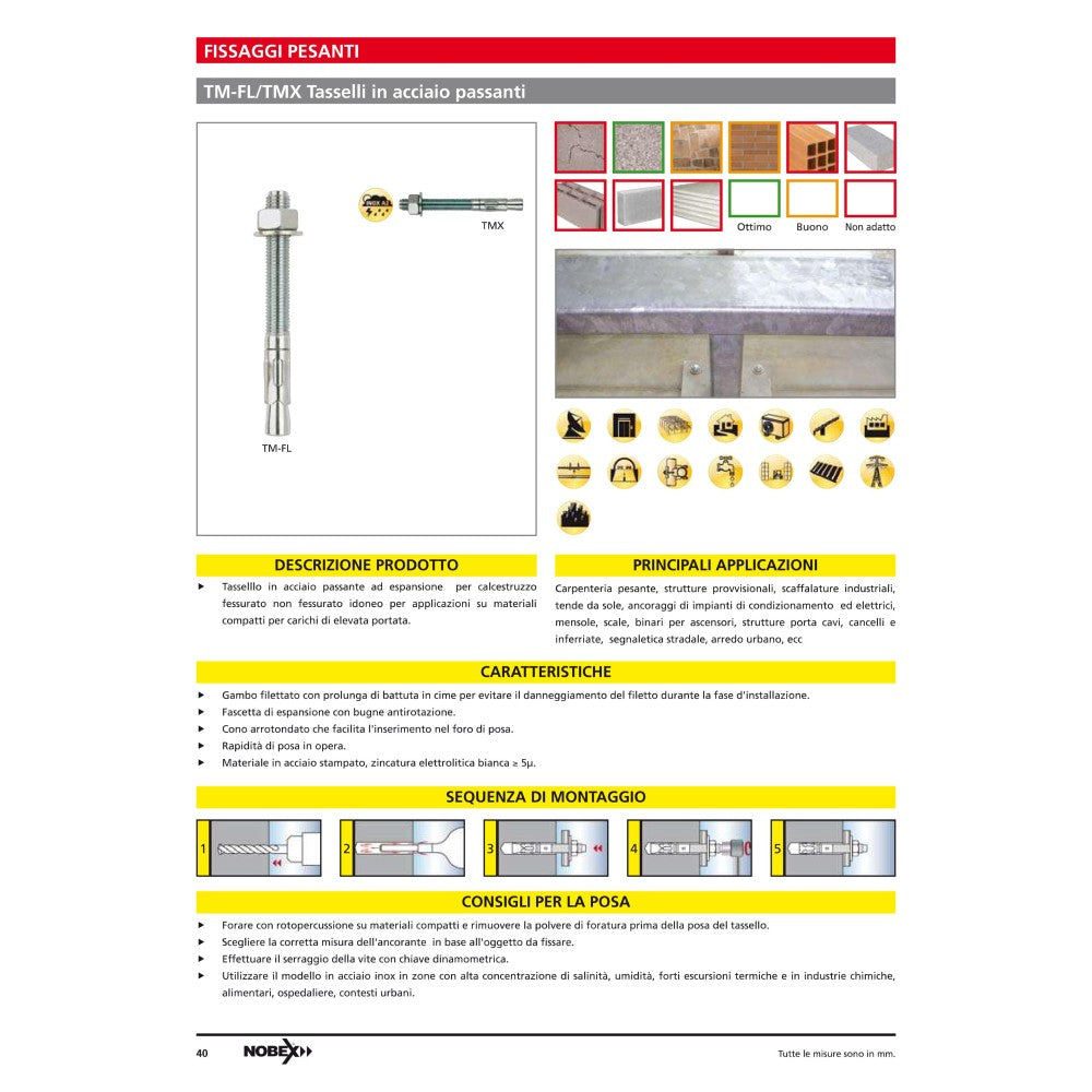 Tm-fl ancorante tassello passante 10x140mm in acciaio zincato per calcestruzzo - 2pz