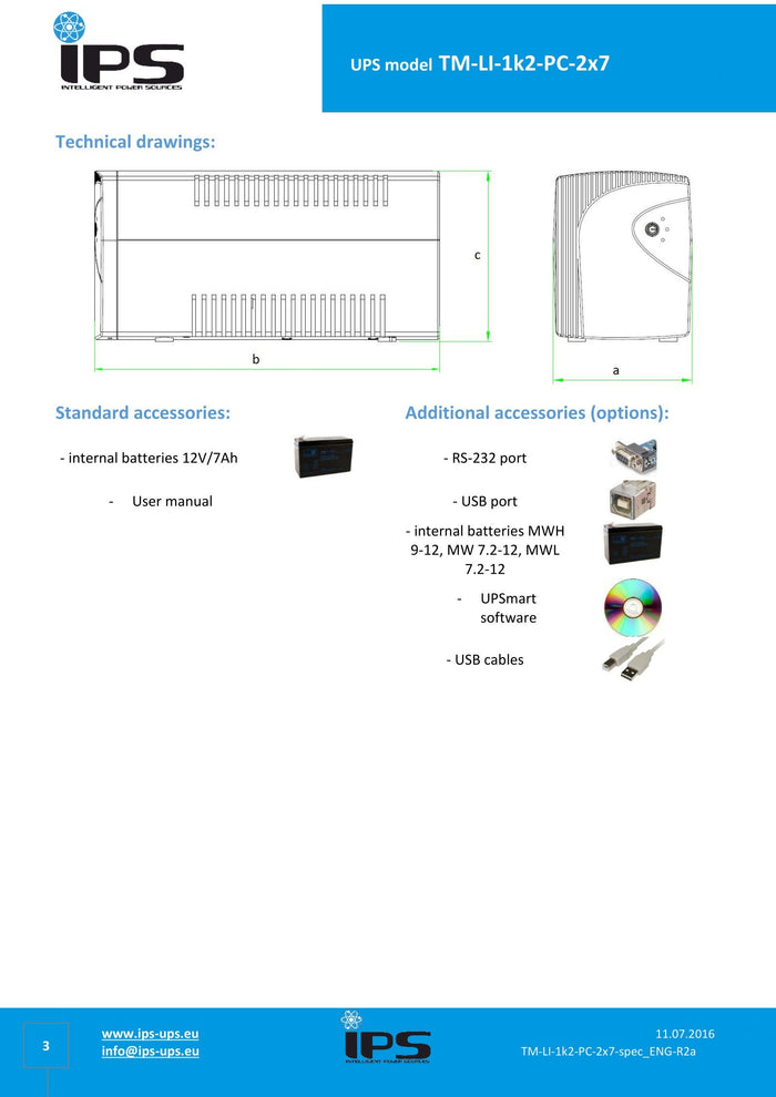 IPS UPS Gruppo di continuitÃ  Desktop 1200VA/720W TM-LI-1K2-PC-2Ã—7 - IPS