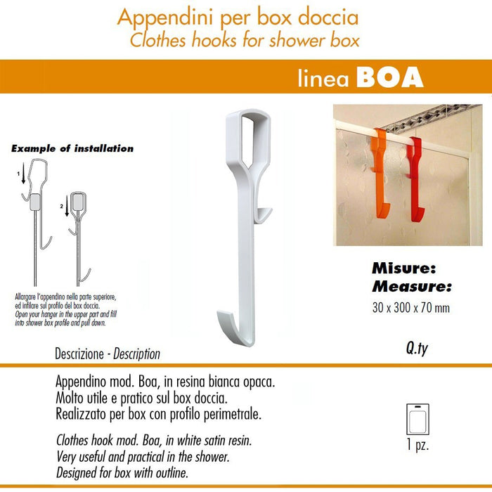 Pika' 1 appendino per box doccia boa satinato bianco 30 centimetri accessorio bagno