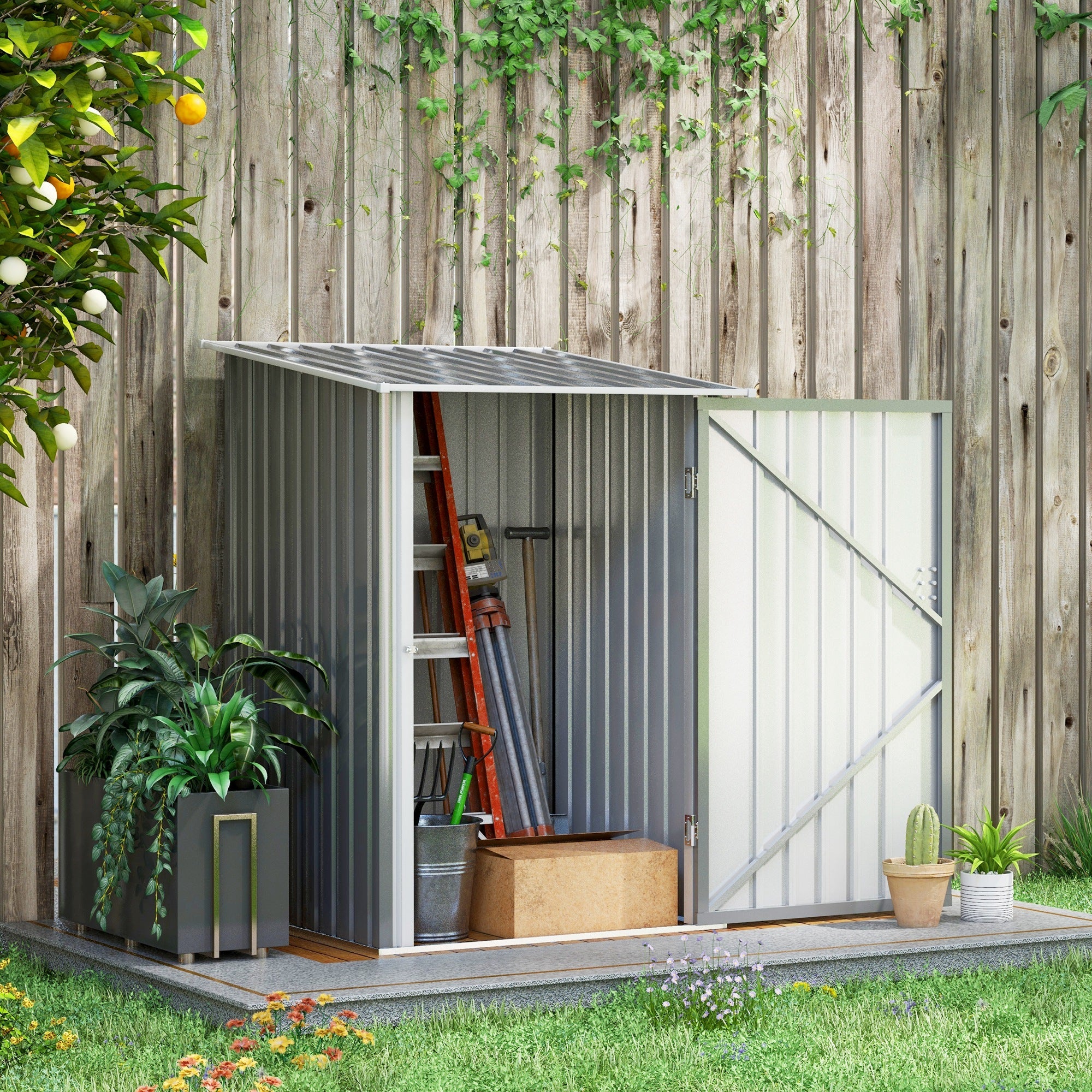 Casetta Box da Giardino 100x103x160cm in Acciaio Galvanizzato Grigio