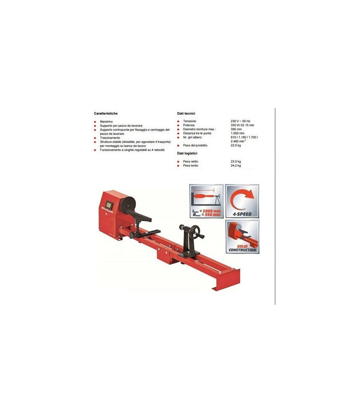 Tornio Per Legno Einhell Tc-ww 1000 Motore 350 W N.4 Velocita'         