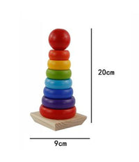 Torre Arcobaleno Gioco In Legno Piramide Anelli Impilabili Montessori 20x9 Cm         