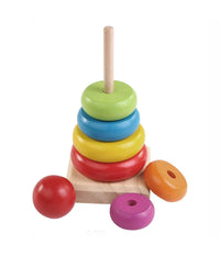 Torre Arcobaleno Gioco In Legno Piramide Anelli Impilabili Montessori 20x9 Cm         