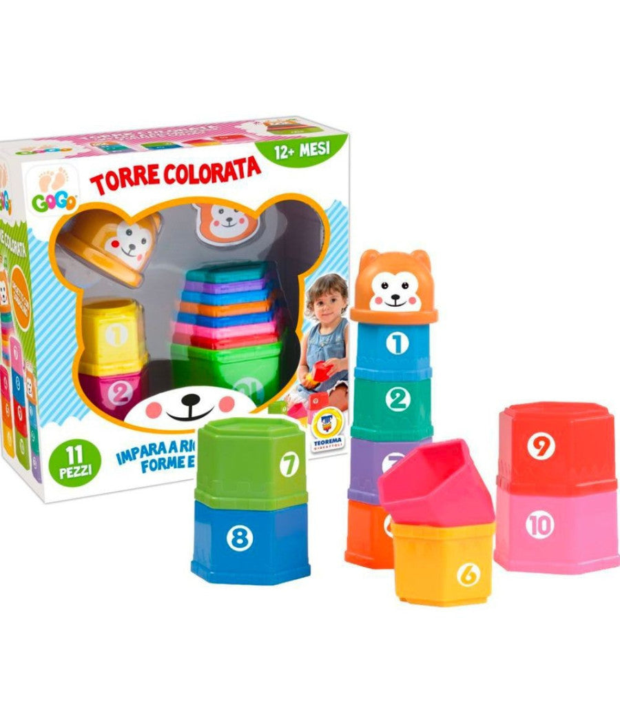 Torre Colorata Orsetto Gioco Educativo Per Bambini Ideale Da 12 Mesi 11 Pezzi         