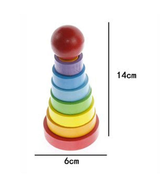 Torre Conica Di Grimm Gioco In Legno Piramide Anelli Impilabili Montessori 14x6         