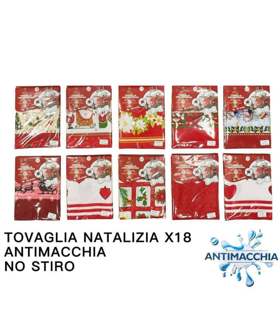 Tovaglia Natalizia Antimacchia No Stiro Impermeabile Varie Fantasie 18 Posti         