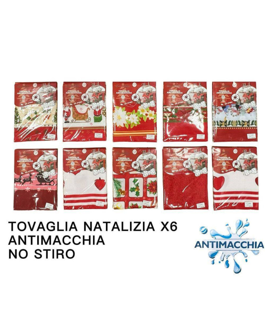 Tovaglia Natalizia Antimacchia No Stiro Impermeabile Varie Fantasie 6 Posti         