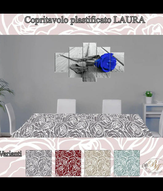 Tovaglia Plastificata Copritavolo Antimacchia Rettangolare Laura Mis.12 Posti         