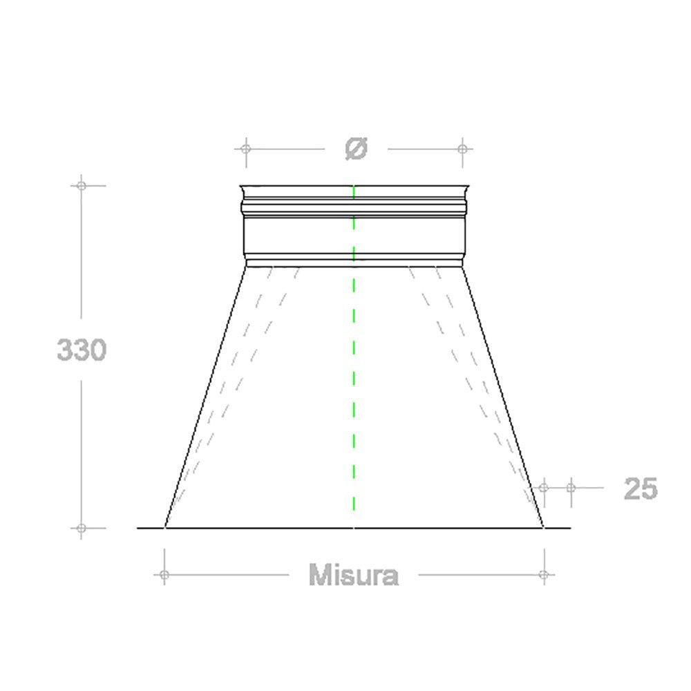 Tramoggia inox 6 decimi aisi 304 con aletta base 25x25cm a innesto f, diametro 250mm