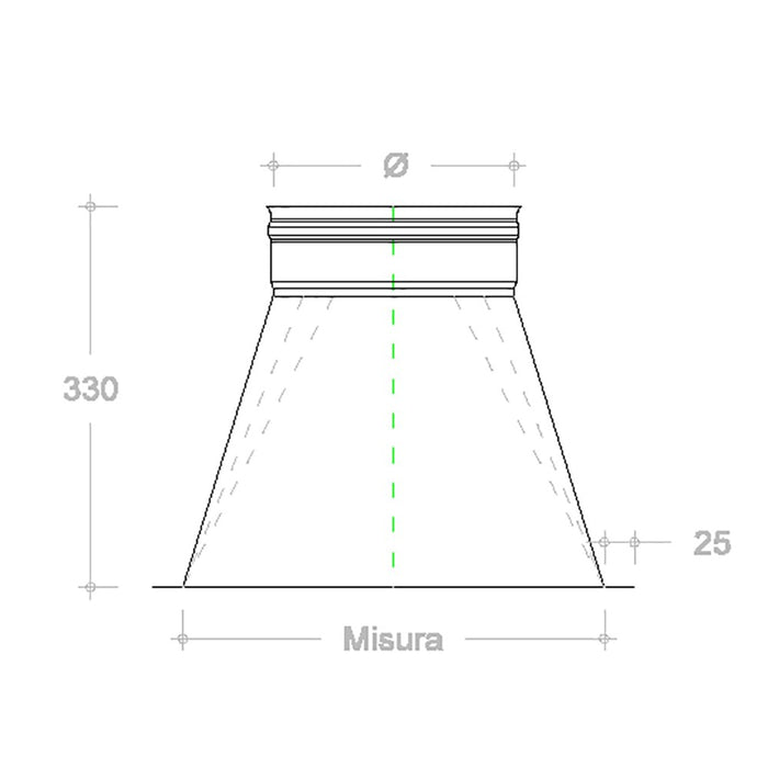 Tramoggia inox 6 decimi aisi 304 con aletta base 25x25cm a innesto f, diametro 250mm