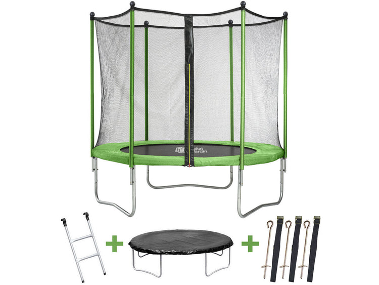 Trampolino tappeto elastico YOOPI diametro 3.05 m con rete + scala + telone + kit ancoraggio