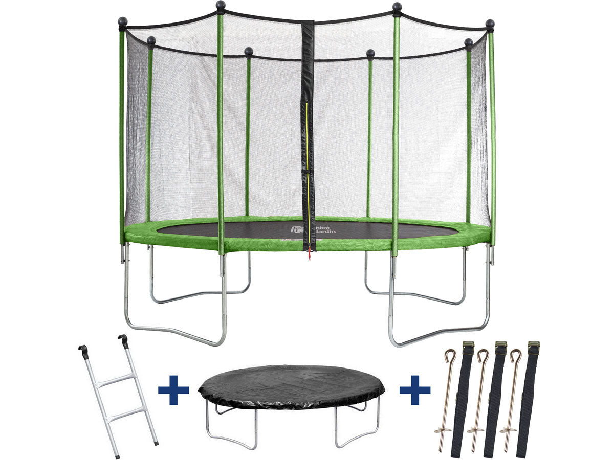 Trampolino tappeto elastico YOOPI diametro 4.25 m con rete, scala, telone e kit d'ancoraggio