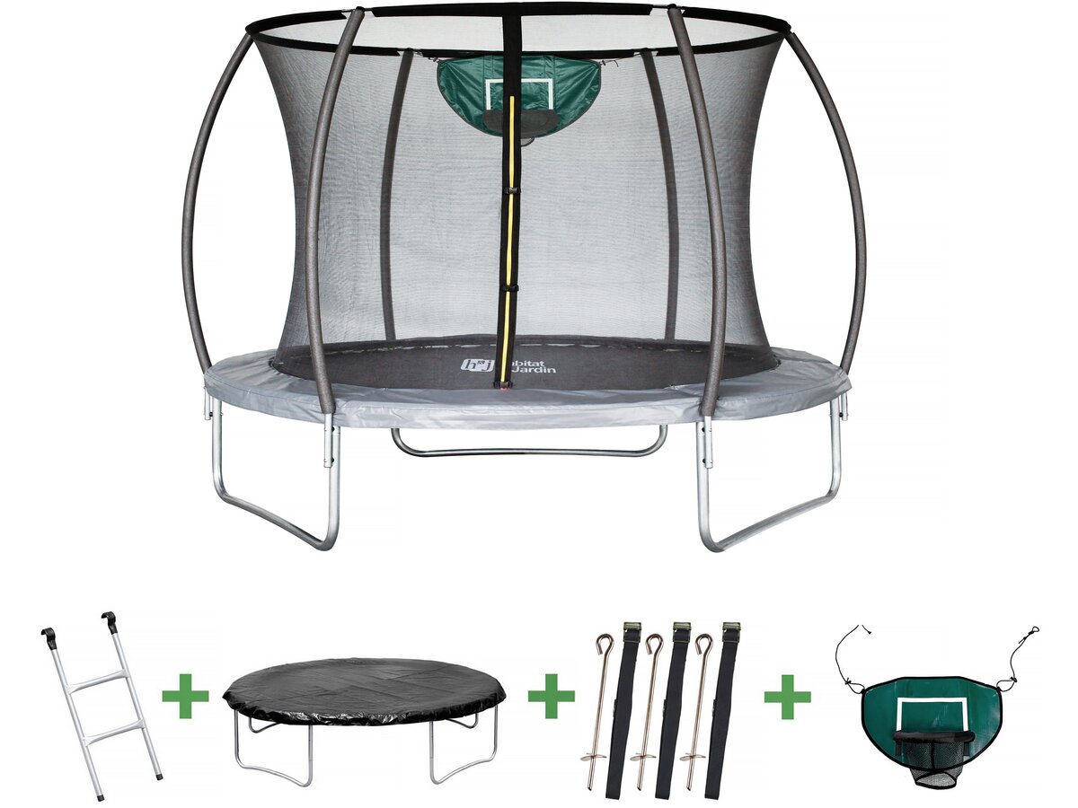 Trampolino con rete interna e cestino "jumper" Ø3,05 - Grigio